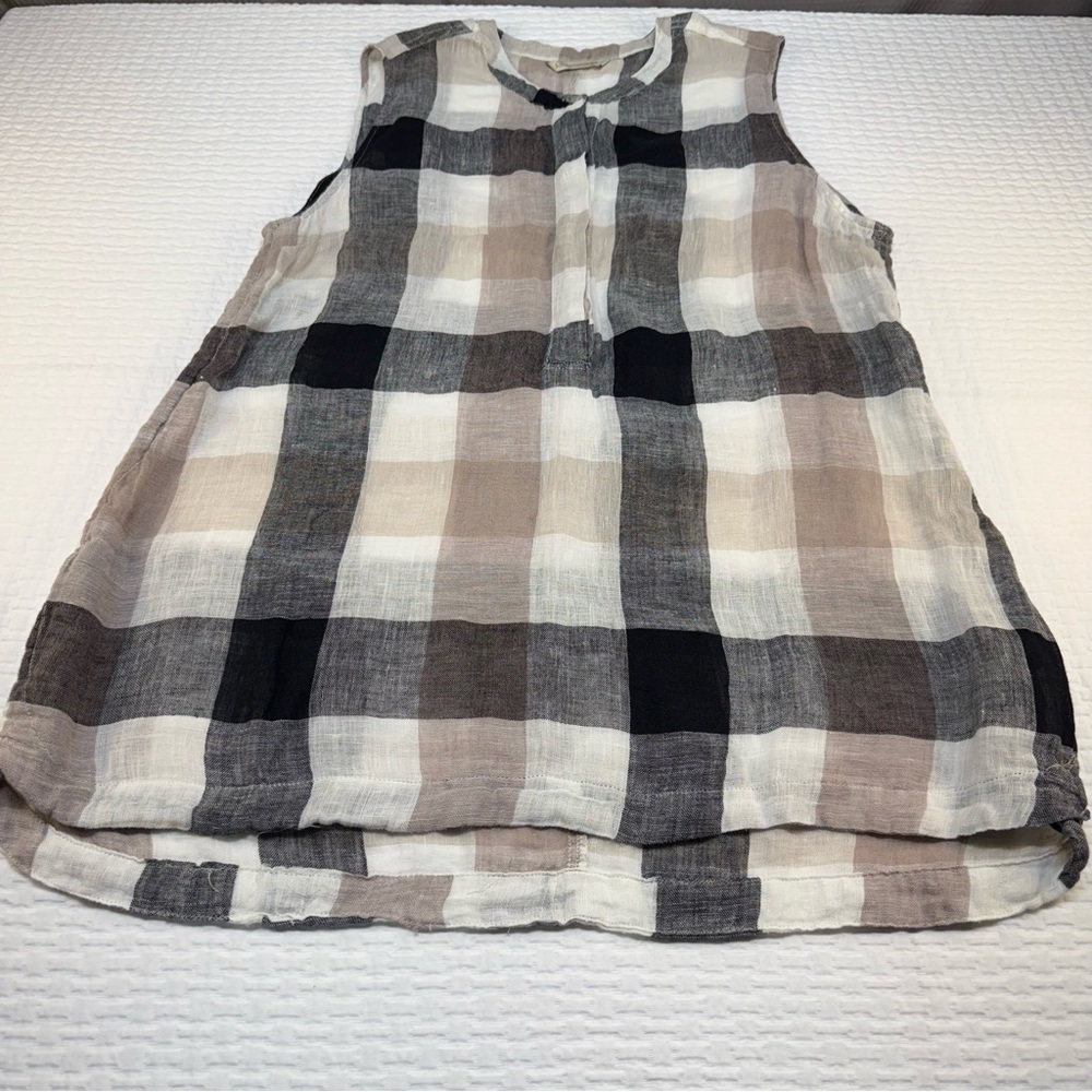 Soft Surroundings Neutral Checkered Blouse